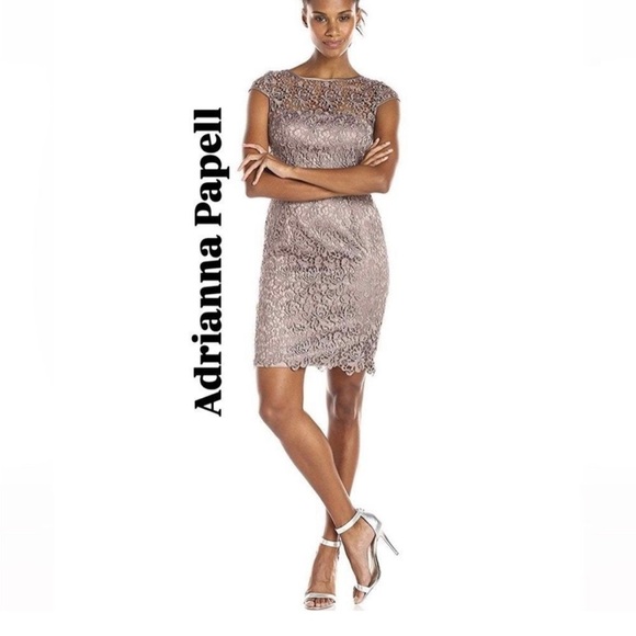 Adrianna Papell | Crochet Lace Dress in Mauve - Picture 1 of 9